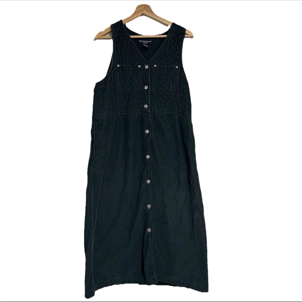 Mountain Lake Dress Jumper MP Petite Corduroy Quilted Bodice Button Front Green